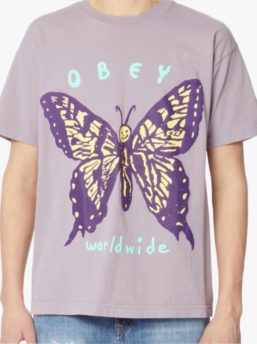 Obey T-shirt Mens M Social Butterfly Heavyweight Short Sleeve Muted Violet Large